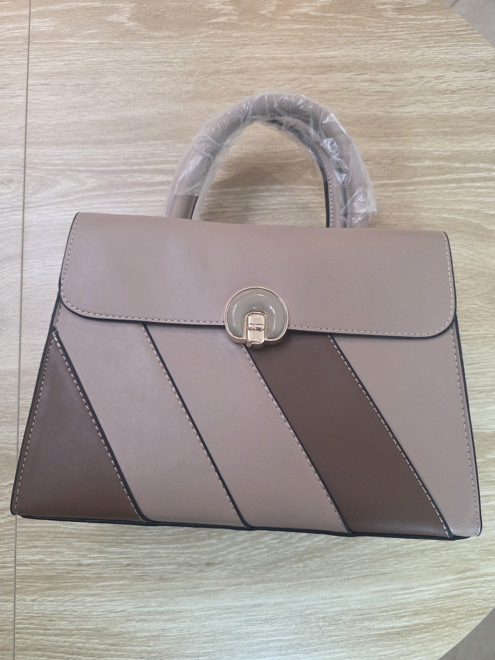 Brown Colorblock Top Handle Satchel Bag